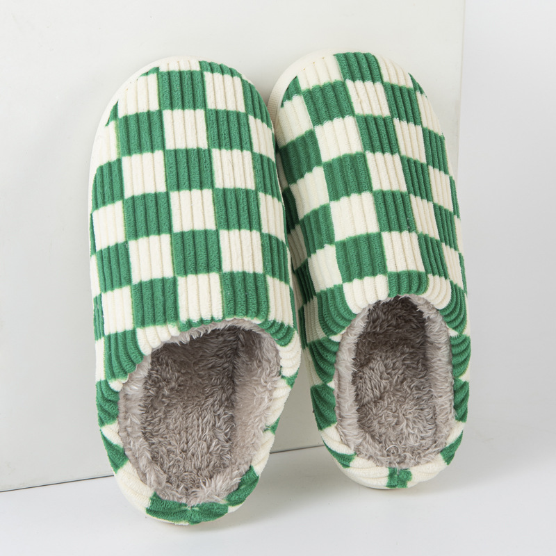 Amazon Internet red popular checkerboard cotton slippers spot non-slip thickened home classic plaid wholesale cotton shoes