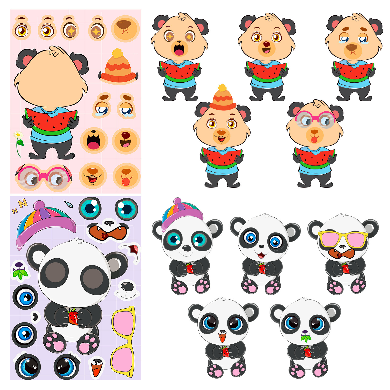 Cross-Border 6 sheets/pack small animal puzzle stickers children's early education face changing stickers baby puzzle diy early education puzzle stickers