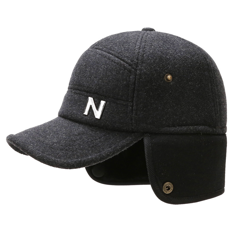 Autumn and winter middle-aged hat men's outdoor old man's hat woolen thick velvet warm cotton hat all-match ear protection baseball cap