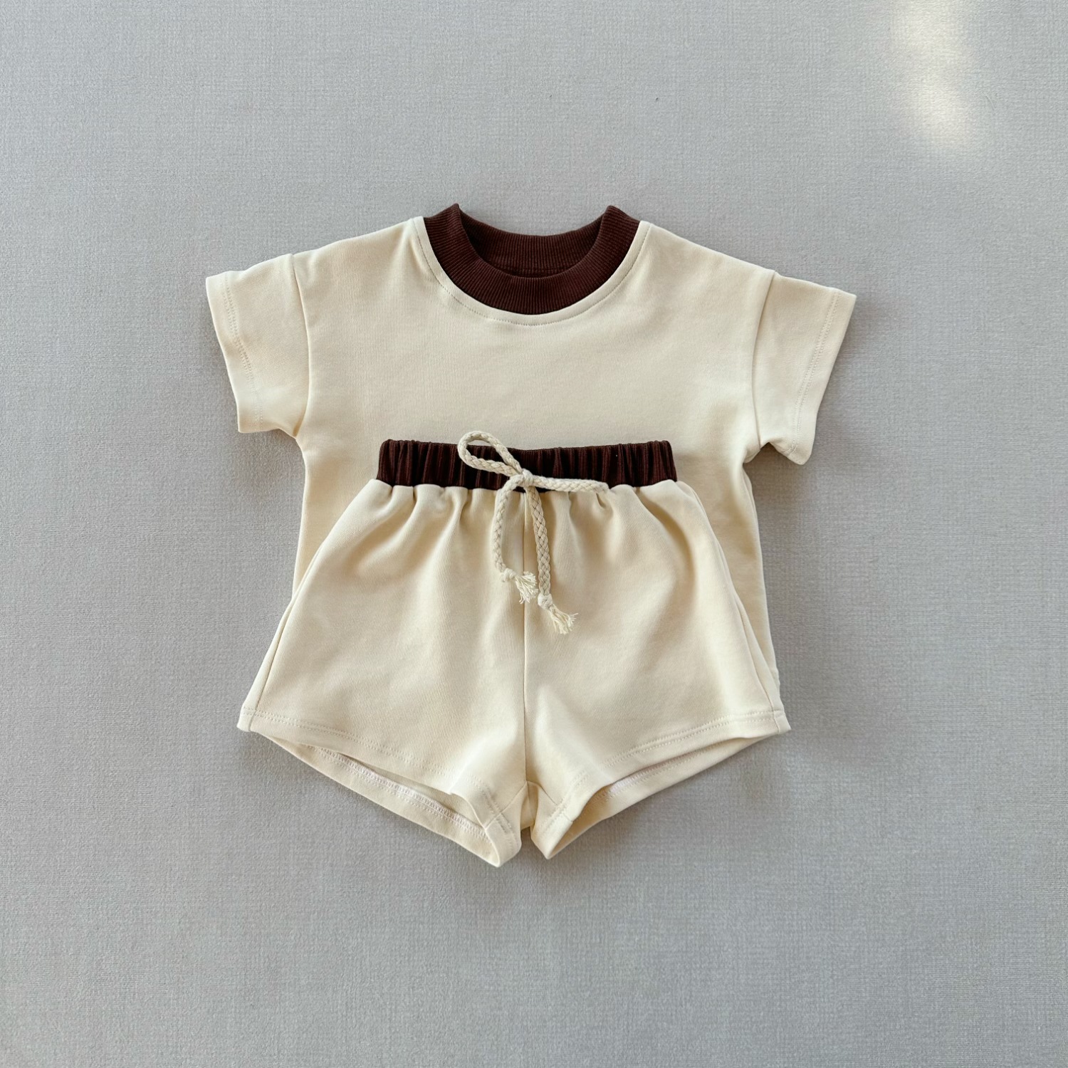 Nordic INS Explosions Children's Solid Color Short-sleeved suit Amazon Baby Hot-selling Loose Cotton Shorts Two-piece Set