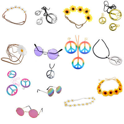 Cross-border Carnival Halloween decoration colorful peace symbol hippie necklace pendant dress up masquerade party ball