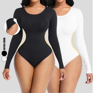 Боди jumpsuit women's slimming base plus size hip long sleeve seamless body shaping clothing triangle-breasted bodysu