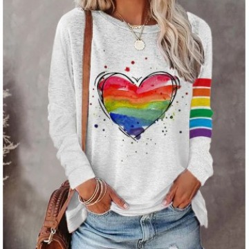 Foreign trade cross-border 2023 spring new European and American printing long sleeve loose urban leisure letter pattern round neck pullover