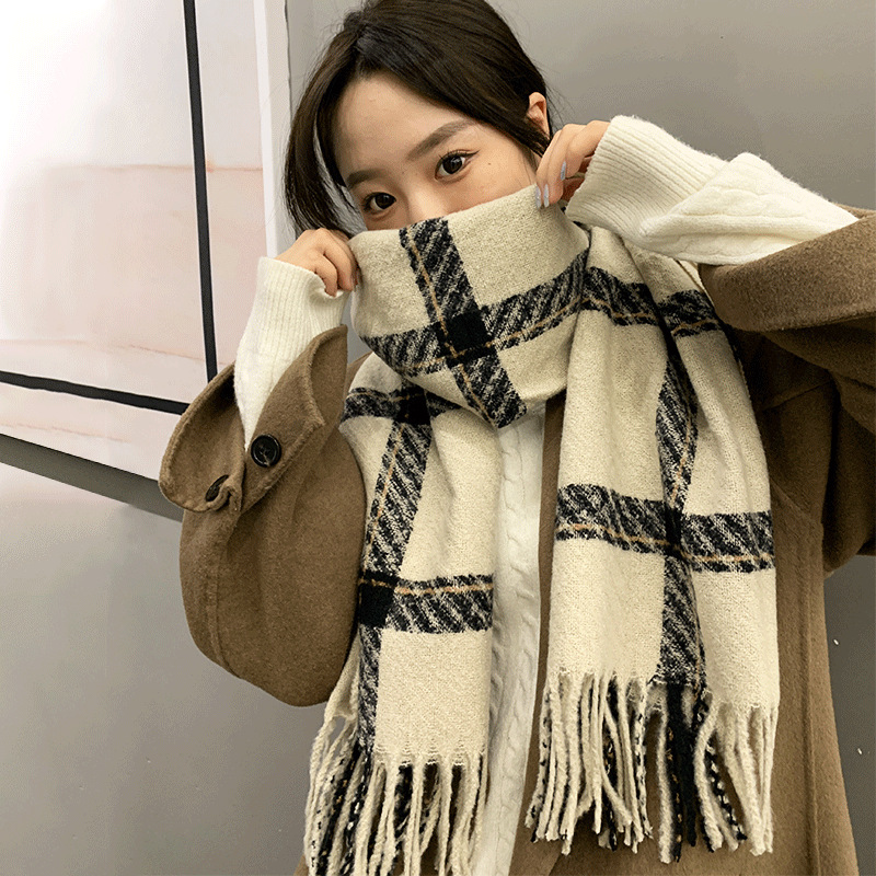 Couple Plaid ins scarf women's autumn and winter 2023 new Korean style versatile student shawl warm scarf men's fashion