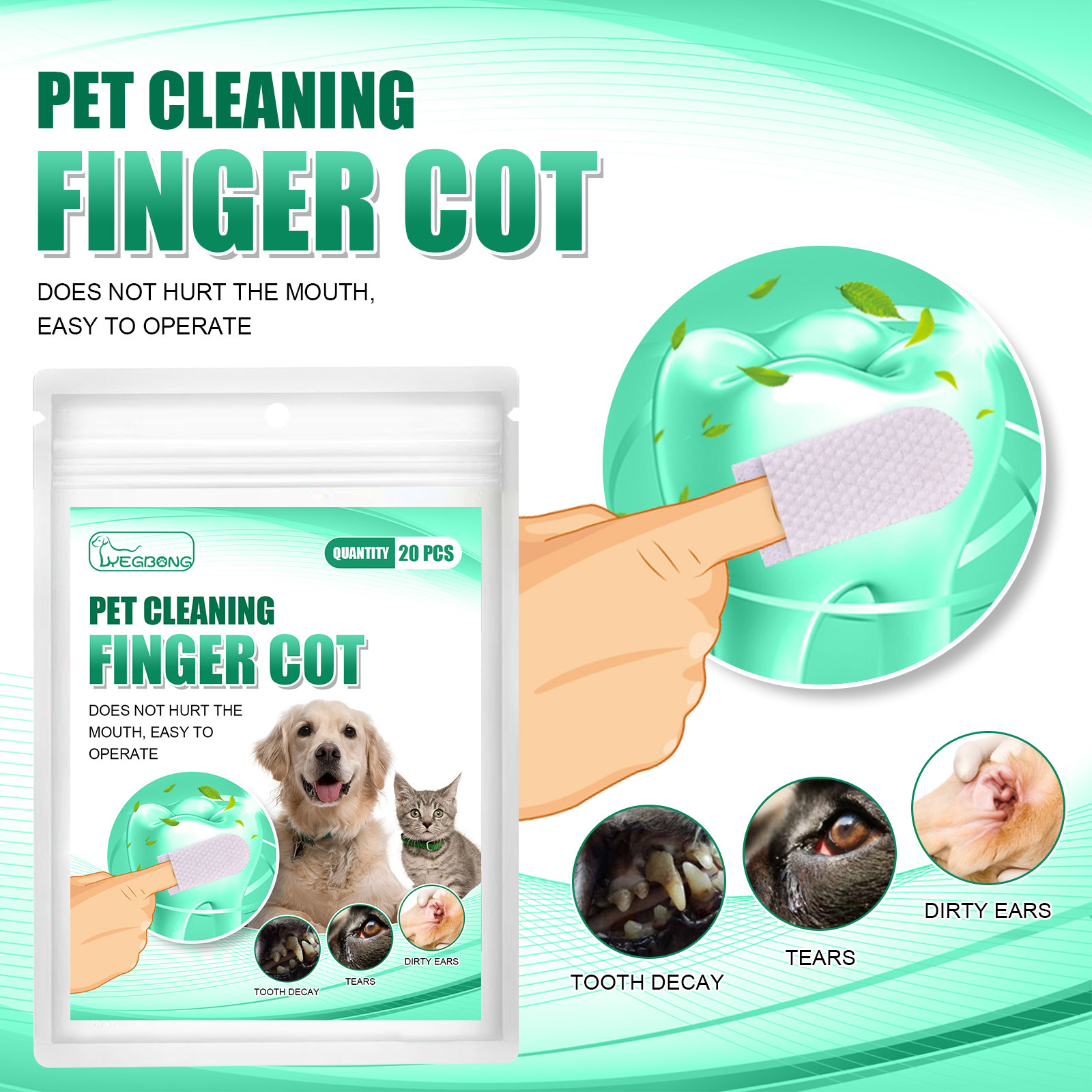 Pet Tooth Cleaning Finger Cuffs Dog Cat Teeth Stain Calculus Ear Canal Cleaning Oral Care Finger Cuffs Wet Wipes 
