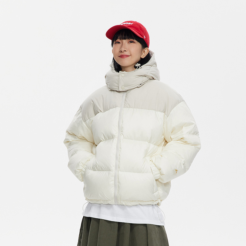 90 White Duck Down American Vintage Color-blocking Waterproof Hooded Down Jacket Trendy Men's and Women's Maillard Couple Thickened Bread Suit