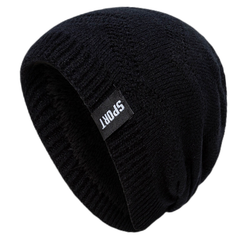 SPORT fleece-lined knitted hat men's 2022 new winter solid color seam Mark warm pullover wool hat cross-border in stock