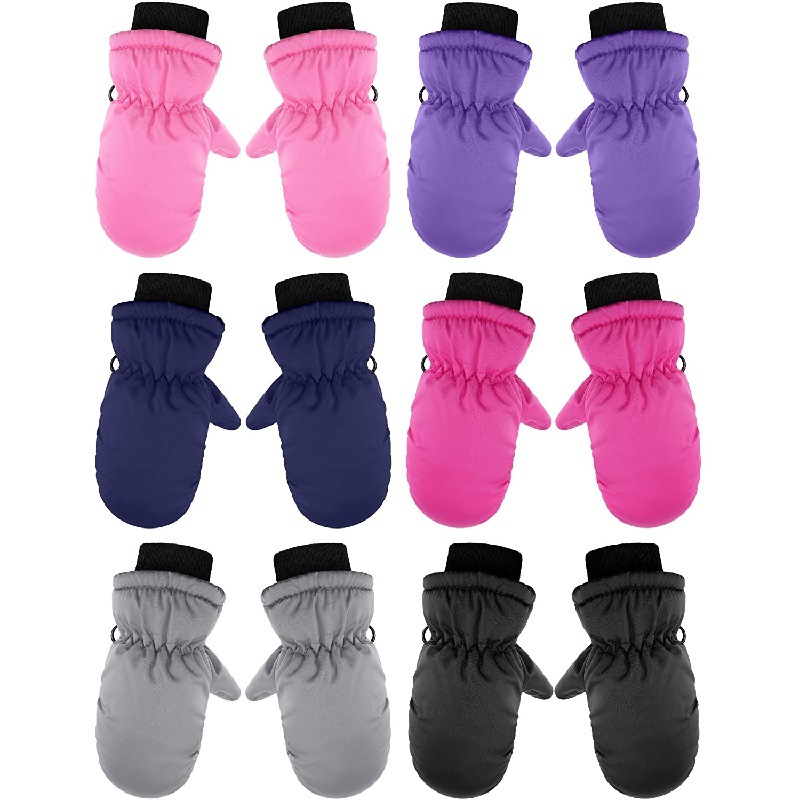 Children's winter new solid color children's warm thickened ski gloves windproof waterproof anti-slip short mouth Lukou gloves