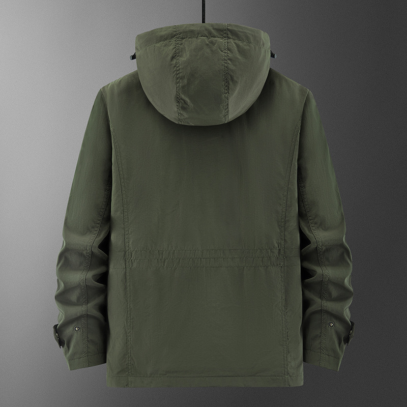 Spring and Autumn New jacket men's outdoor casual multi-pocket mid-length jacket plus size waterproof men's jacket