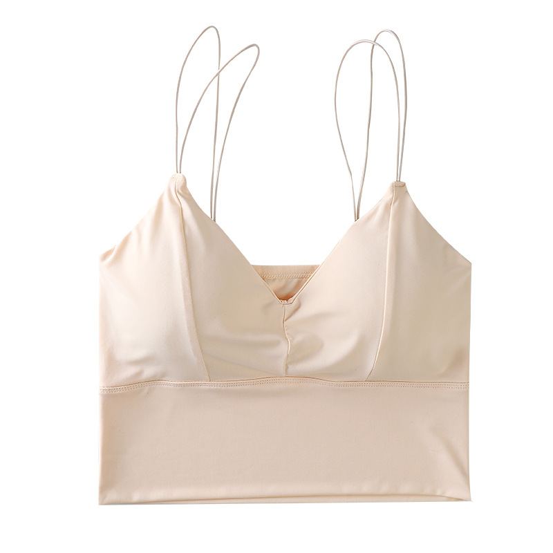 Ice silk seamless beautiful back strap wrap breast tube thin shoulder strap without steel ring base strap breast pad sports underwear bra for women