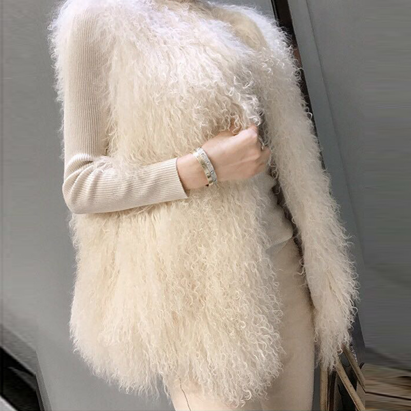 2023 Winter New Faux Beach Wool Fur Vest Women's Mid-length Fashionable Slimming Lamb Wool Vest Fluffy Jacket