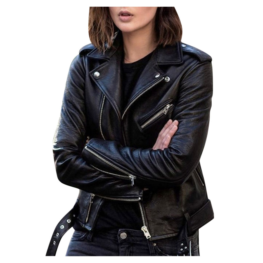 Cross-border Spring and Autumn Large Size Women's Clothing Short Women's Leather Jacket European and American PU Biker Clothing Slim Fit Winter Clothes Wallet Overcome