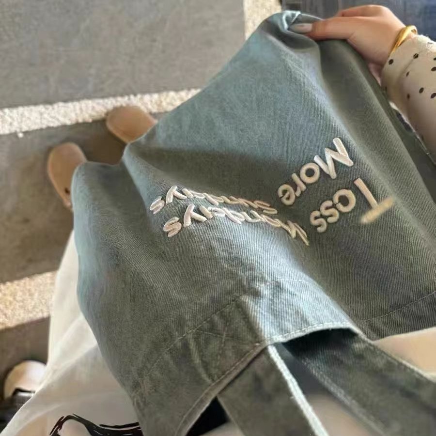 Korean Style Ins Embroidered Denim Bag Fashionable All-match Class-commuter Bag Retro American Shoulder Hand Tote Bag