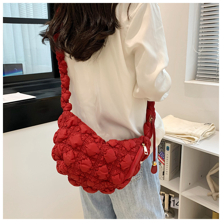 Borsa da donna Niche Bubble Borsa monospalla sottobraccio Borsa coreana in cotone Borsa a tracolla casual Borsa a nuvola plissettata_voghion.com