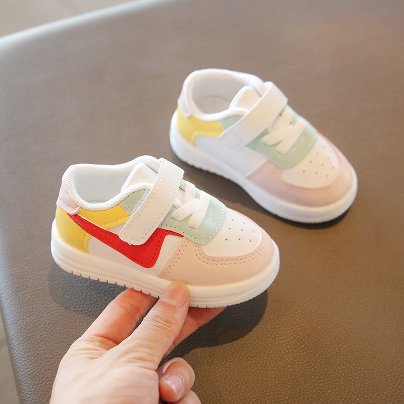Children's Spring and Autumn White Shoes Breathable Male Baby Toddler Shoes Color-matching Children and Girls Soft Sole Baby Shoes