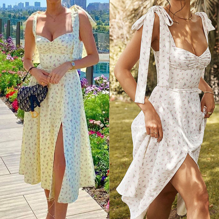 2024 Summer New Amazon Wish Sling Sexy Floral Base Split Dress