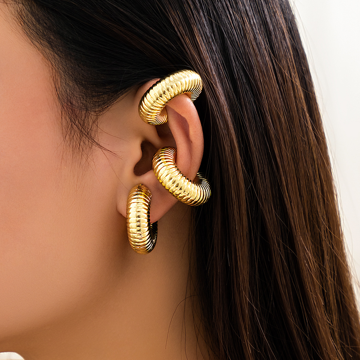 European and American cross-border jewelry colorful metal thread striped earless ear clip single ear bone nail female fashion circle ear clip