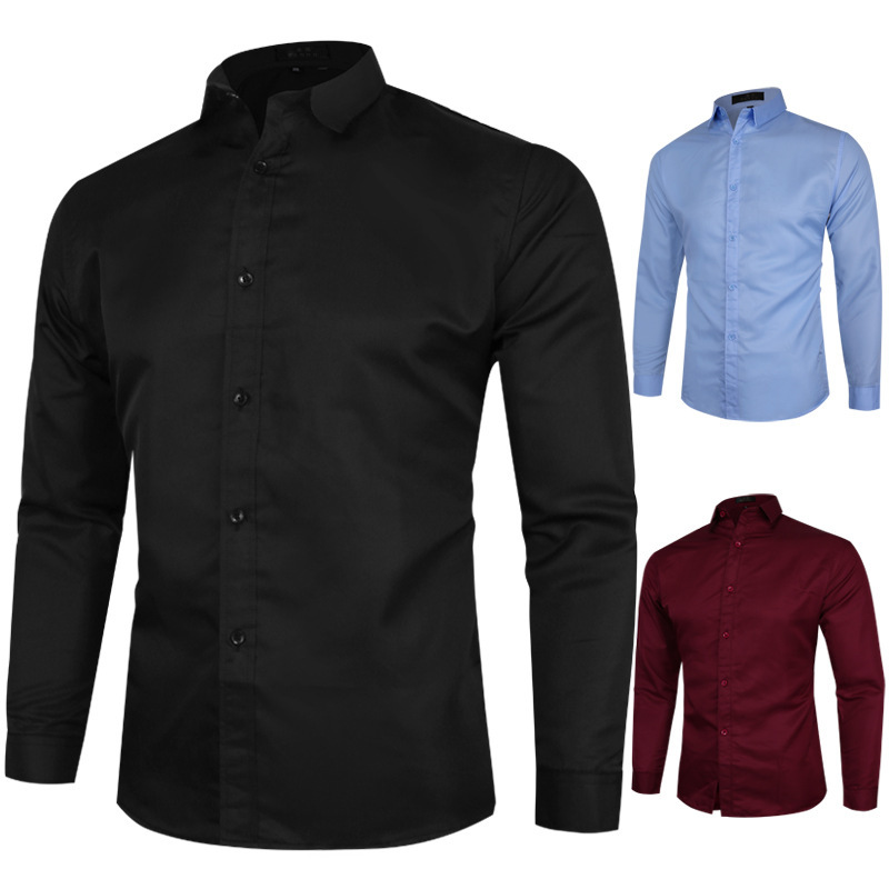 2023 foreign trade clothes fashion solid color large size men's long sleeve shirt Four Seasons business casual shirt eBay wholesale