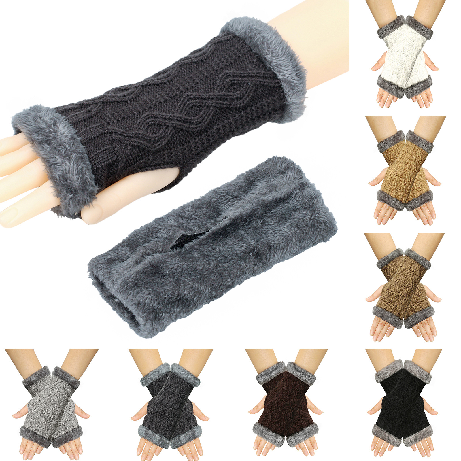 Cross-border cashmere thickened knitted wool gloves autumn and winter diamond-shaped missing finger sleeve Europe and the United States warm thick Mao Mao short gloves