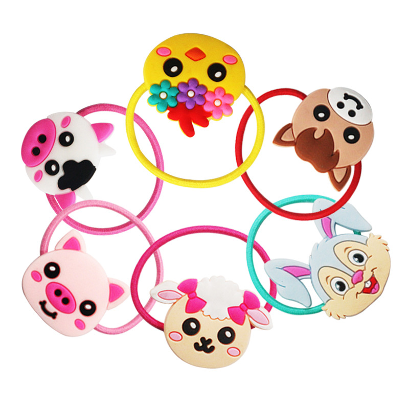New cross-border children's hair accessories PVC animal farm rubber band children's hair ring girl's head rope