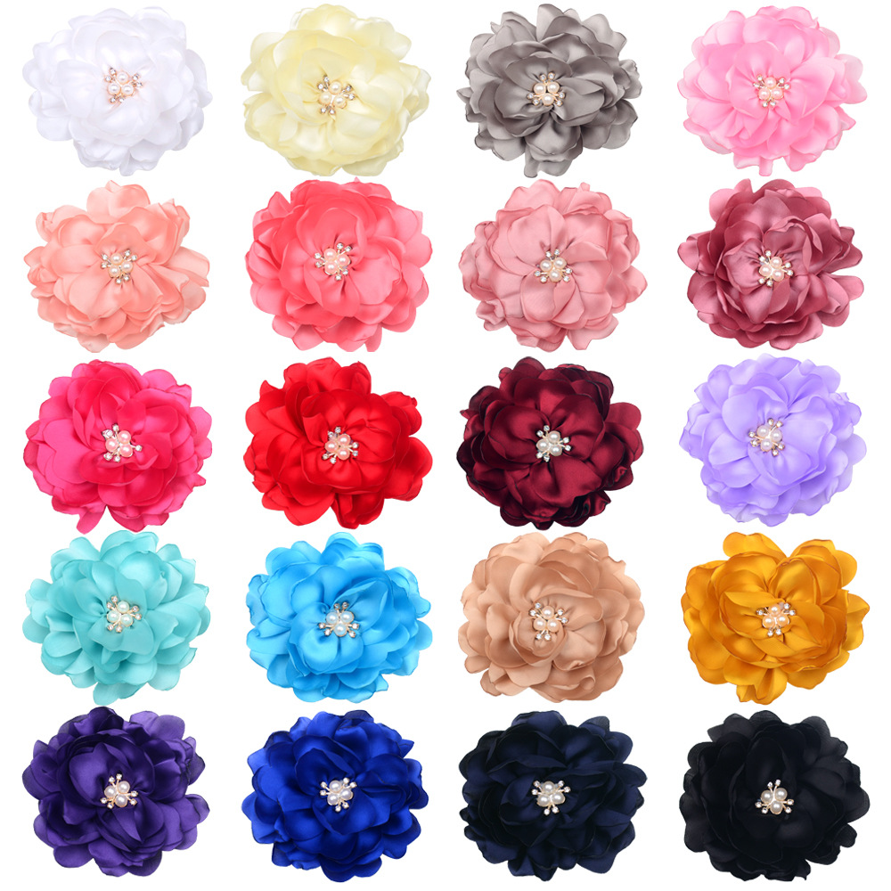 New Handmade Burned Edge Flower Fabric Pearl Flower Core Baked Edge Flower diy Hair Ornaments Headdress Flower Shoes and Hats Accessories