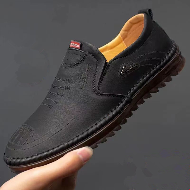 Summer Men's Sandals Hollow Hole Mesh Breathable Work Slip-on No Shoelaces Business Casual Leather Shoes