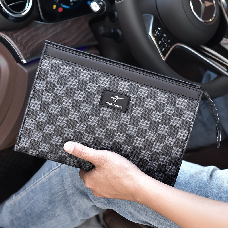 Checkerboard Plaid Clutch Bag High-end Business Casual Men's Handbag Large Capacity Men's Hand Clamp Bag Cross-border Wholesale