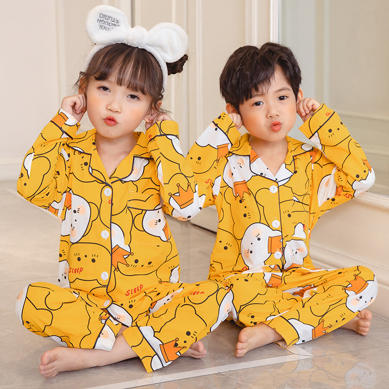 New children's pajamas boys and girls long-sleeved spring and autumn cartoon boys and girls baby middle and big children home wear suit