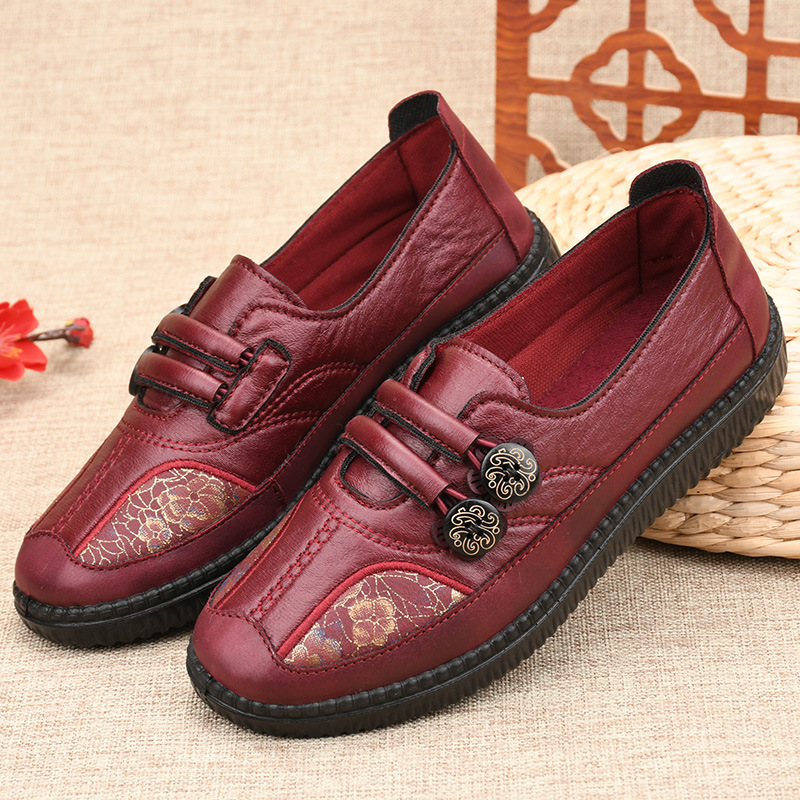 2023 Spring and Autumn New Soft Sole Not Tired Foot Old People's Shoes Cloth Shoes Women's Mother's Shoes Flat Non-Slip Embroidered Milk Shoes