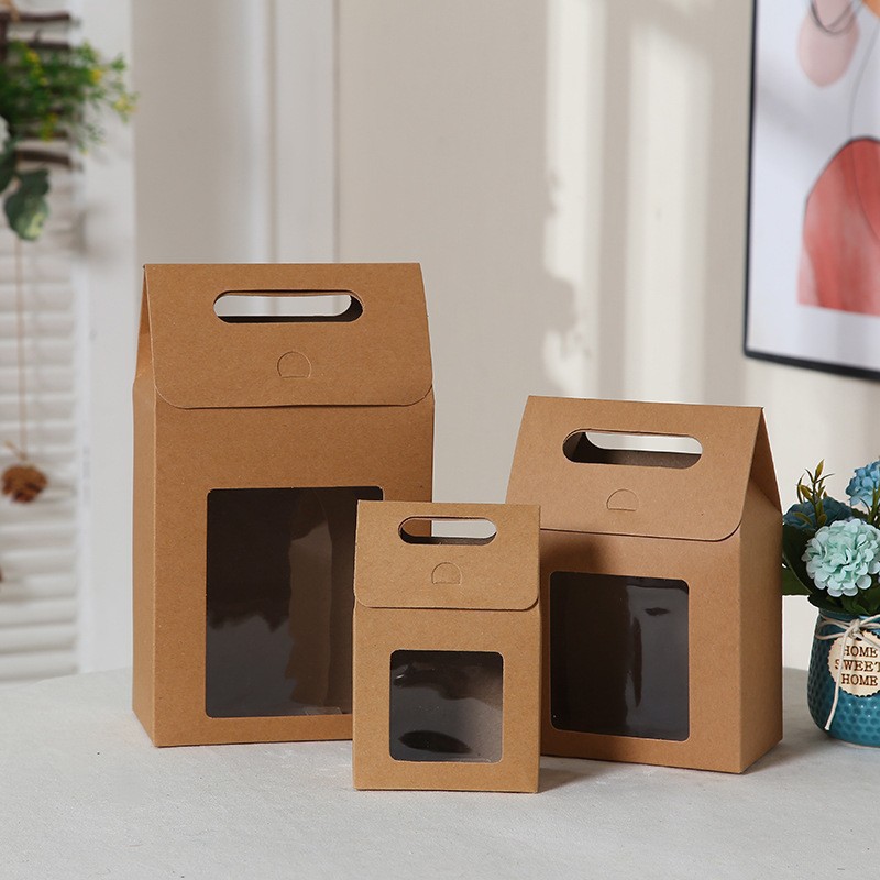 Can supply flip simple kraft paper gift box brand new window gift bag creative candy packaging paper bag