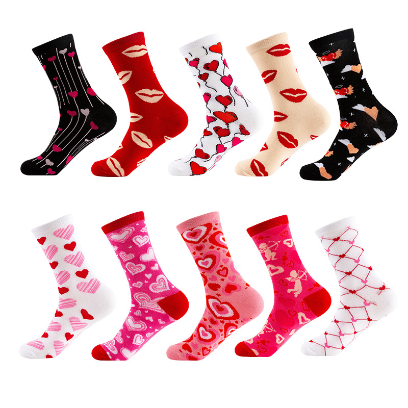 Spring and Autumn new Valentine's Day series mid-calf women's socks knitted jacquard cotton socks factory direct sales women's socks love