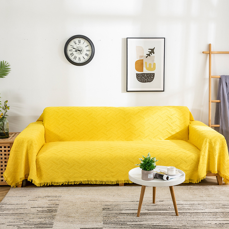 Modern Simple Sofa Towel Knitted T-shaped Rhombic Plaid Solid Color Jacquard Sofa Towel Cover Cloth