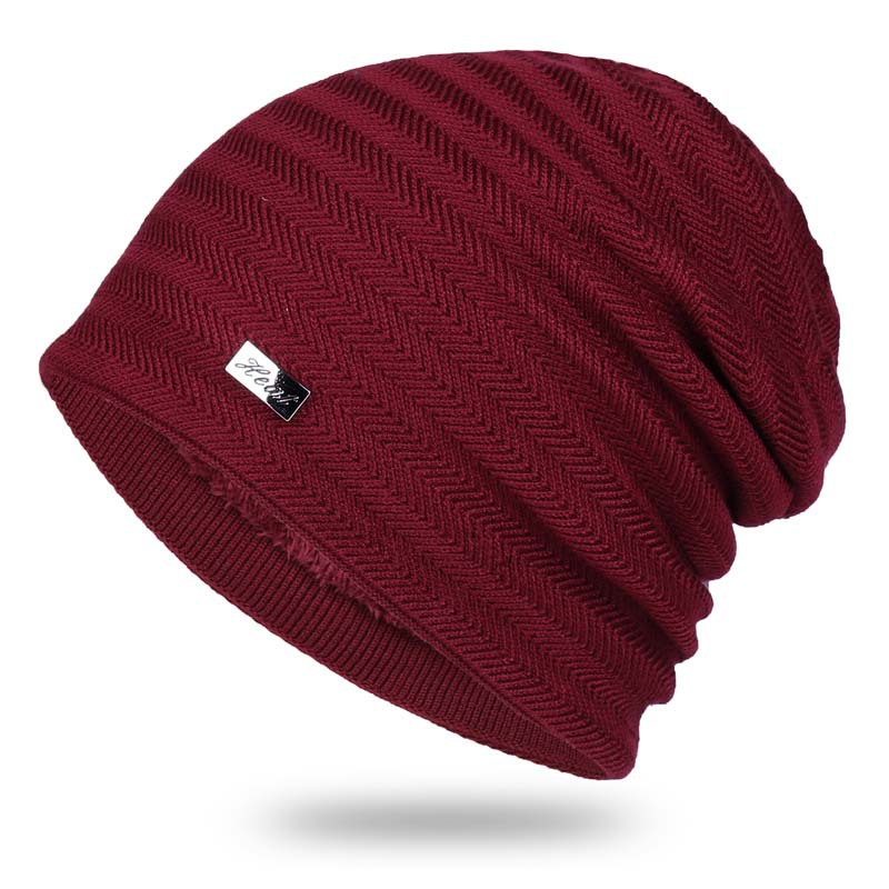 Autumn and winter hat men's knitted hat fleece-lined wool hat warm pile hat women's bag head hat outdoor pullover hat skiing