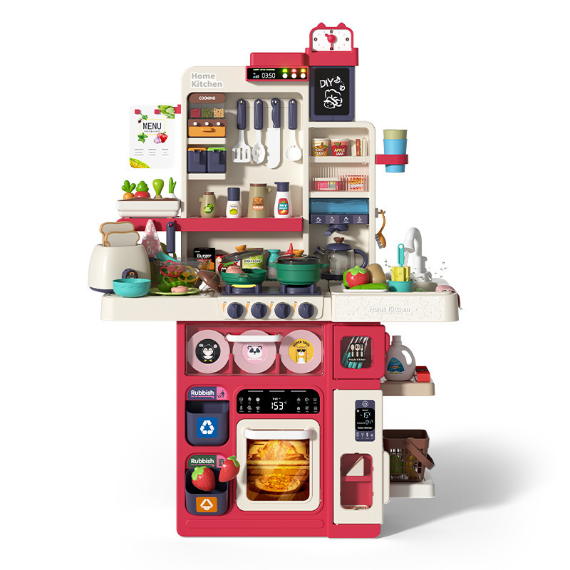 Play House children's luxury 100cm water spray Kitchen Bread maker tableware table cooking toys suit