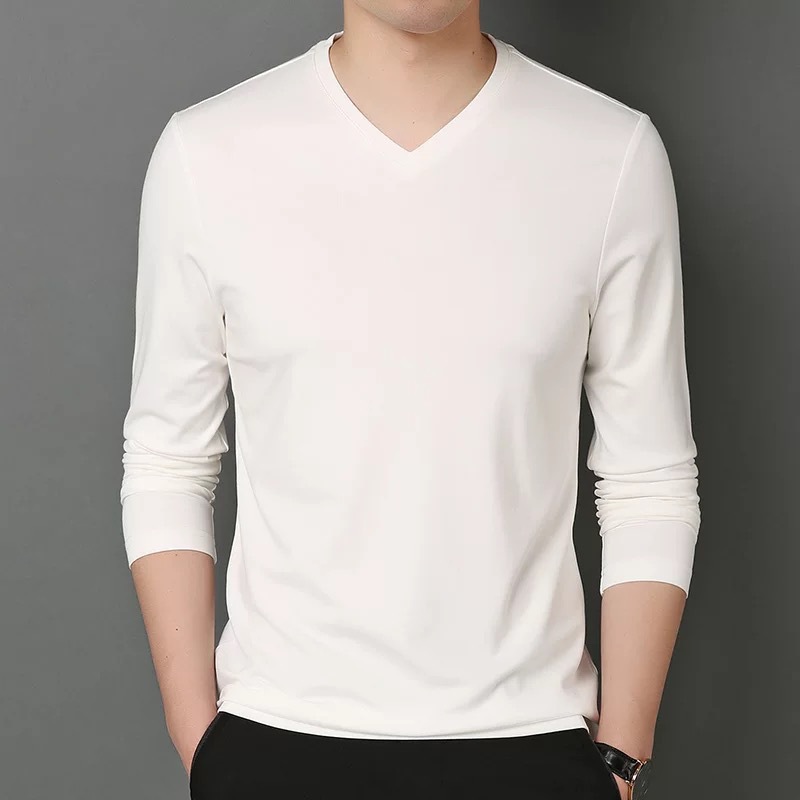 2024 long-sleeved T-shirt men's spring and autumn thin slim casual autumn wear bottoming V-neck T-shirt inner wear wholesale