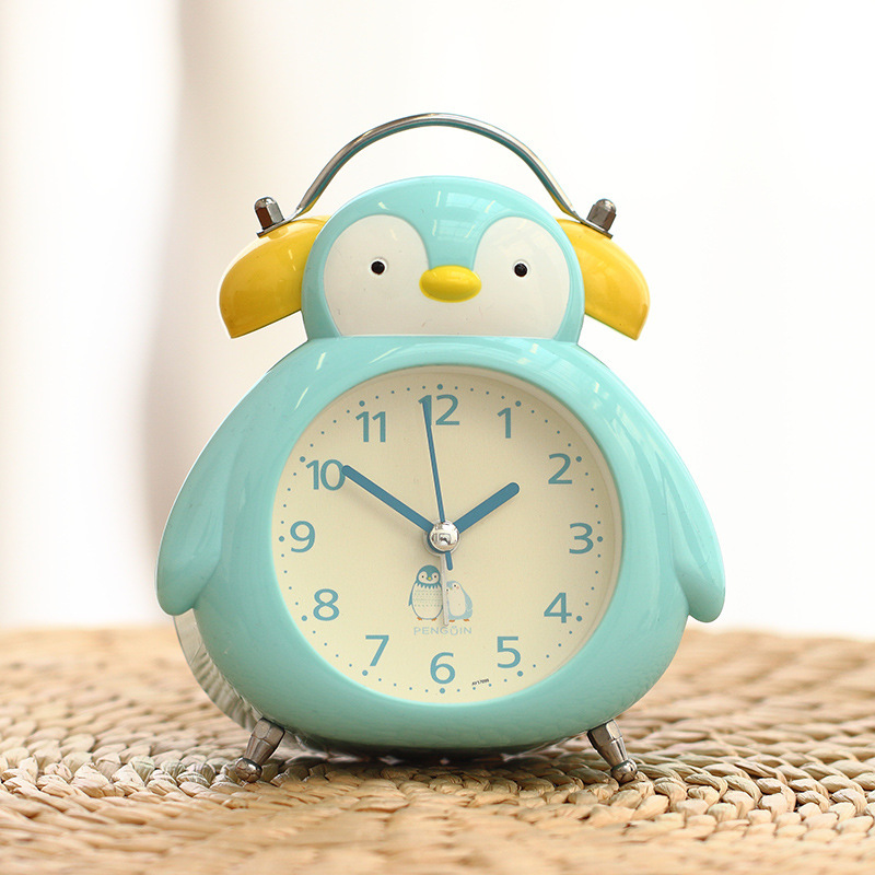 Noisy Bell for students and children bedside luminous sweep seconds mute walk bedroom bedside penguin cartoon bell alarm clock