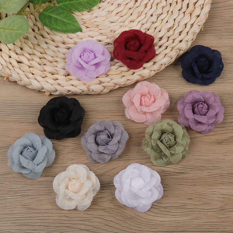 5.5cm Million in stock Lace Cloth Flower Camellia Flower Brooch Headwear Decorative Flower Clothes Shoes and Hats Accessories