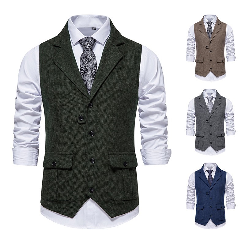 2024 foreign trade new men's single-breasted casual suit vest cross-border fashion Men's retro vest men's vest