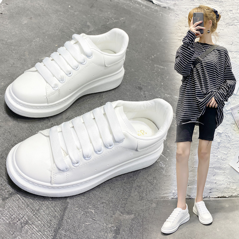 Trendy Shoes White Shoes Female Students Korean Style Cyber Celebrant McQueen Same Style Casual Shoes Women's Shoes Single Platform Sports Sneakers