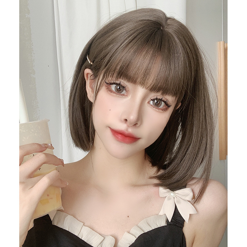 Wig Women's Short Hair Bobo Korean Wave Head Round Face Cyber Celebrity Face Full Head Cover Wig Women's Full Head Realistic Full Top