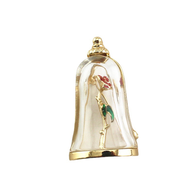 New design alloy plating gold rose glass cover brooch red oil drop enamel corsage pin