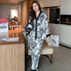 Pajamas Women's Spring and Autumn New Fashion Black and White Printed Home Clothes Thin Ice Silk Long Sleeve Trousers plus size suit 566