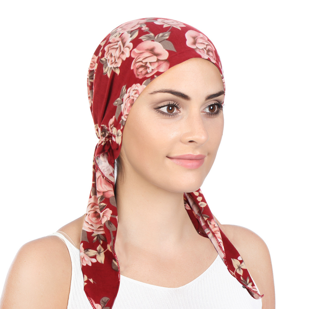 Amazon New European and American Cashew Flower Curved Flower Cloth Cap Muslim Toe Cap Milk Silk Pullover Cap
