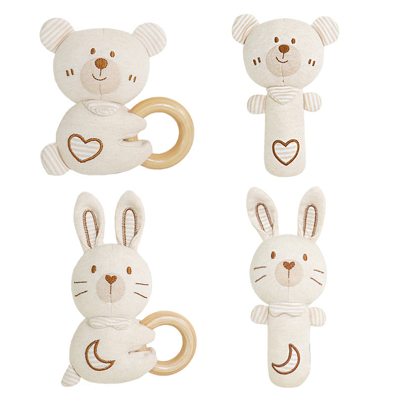 Baby organic cotton hand stick suit baby 0-1 years old can bite rattle soothing toys in stock products