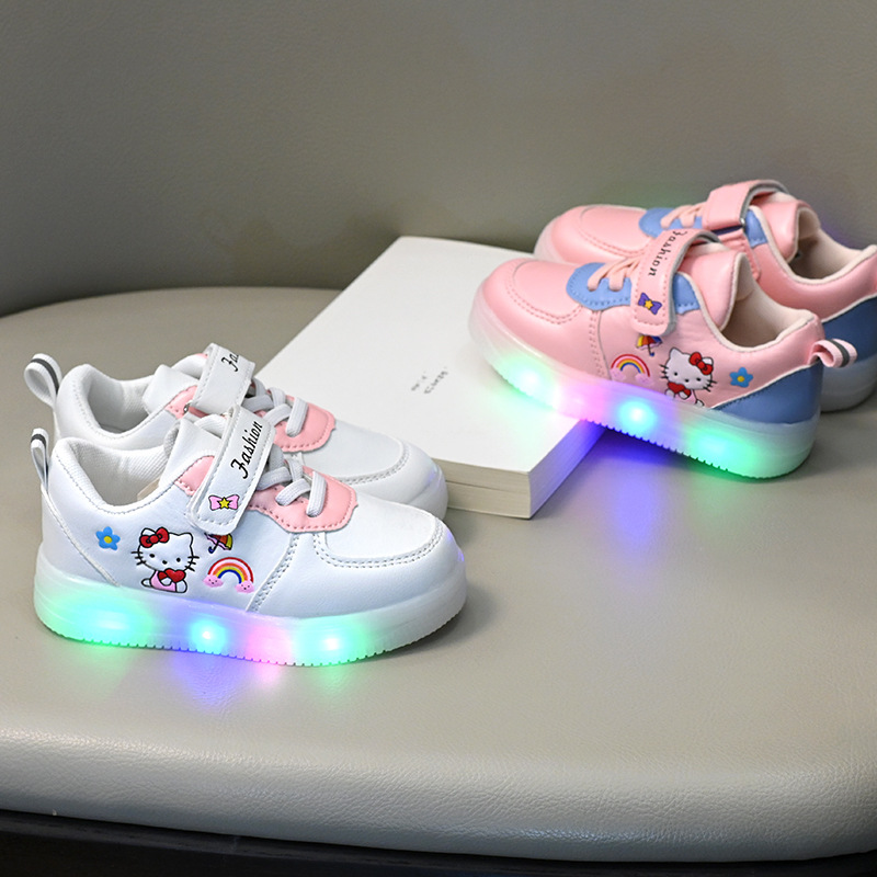 Autumn Princess Light board shoes small white shoes girls shoes baby soft bottom non-slip toddler shoes girls cartoon children's shoes