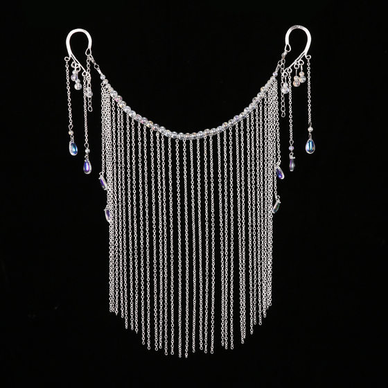 Face Curtain Antique Face Covering Veil Tassel Hanging Ears Hanfu Ancient Dress Headwear Face Covering Full Set of Jewelry Super Fairy Accessories