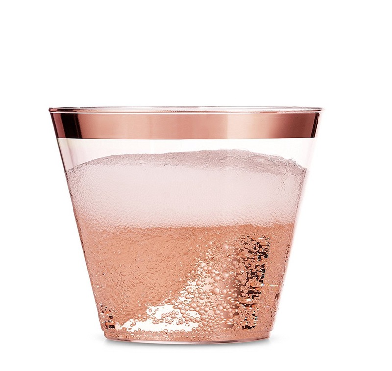 9ozローズゴールド使い捨てカップ射出デザートレストランワインテーブルドリンクカップ透明ハードプラスチックカップ|undefined