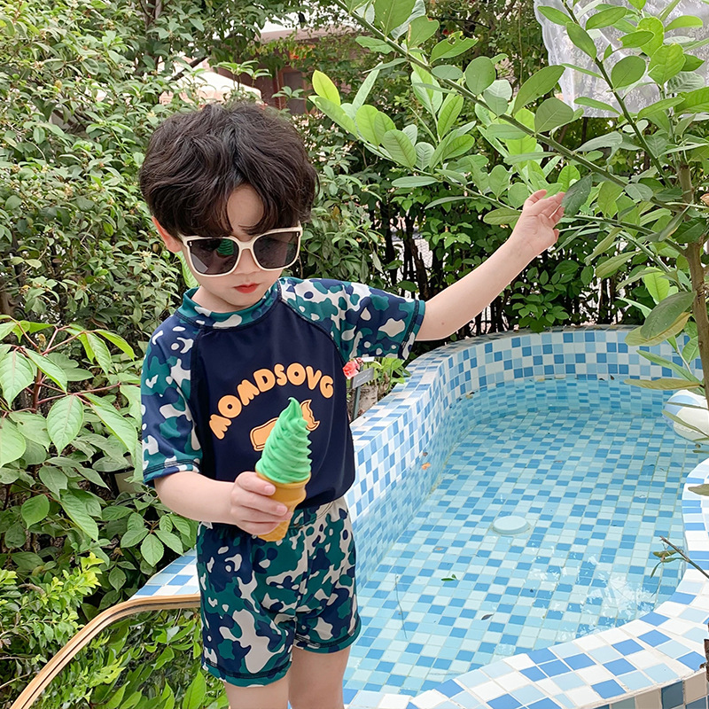 Boys' South Korea Children's Swimsuit Trendy Camouflage Whale Split Boys Swimming Trunks Sun-proof Quick-drying Holiday Baby Swimsuit