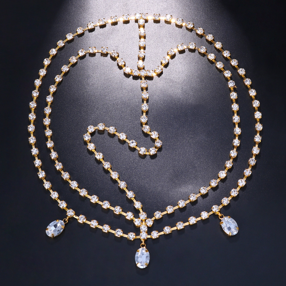Cross-border new multi-layer forehead chain ethnic style water drop Party rhinestone hair chain European and American hair accessories hair chain