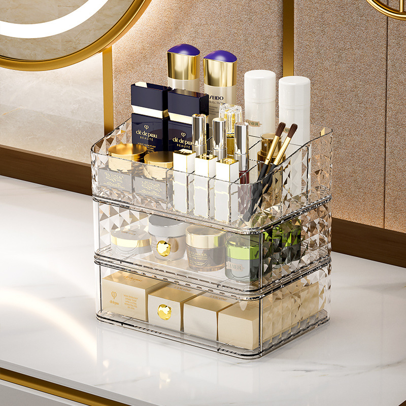 Yimijia Cosmetics Storage Box Advanced Sense Large Capacity Desktop Storage Rack Light Luxury Skin Care Lipstick Storage Rack